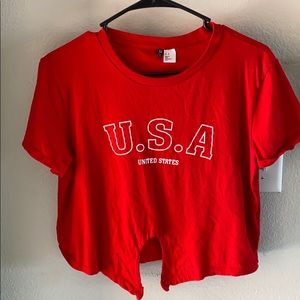 H&M Red USA Croptop with Tie